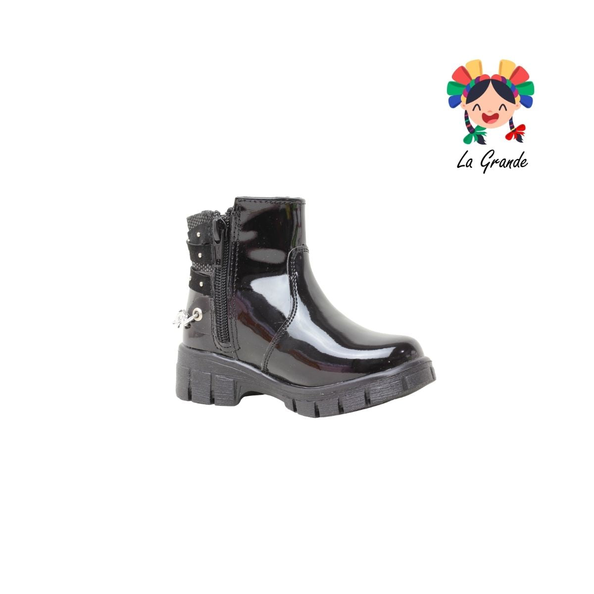 7109 LADY FLORES Negro Charol Botín Casual para Niña