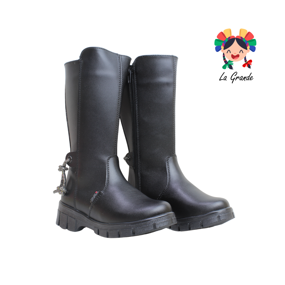 7120 LADY FLORES Negro Napa Bota Alta para Niña