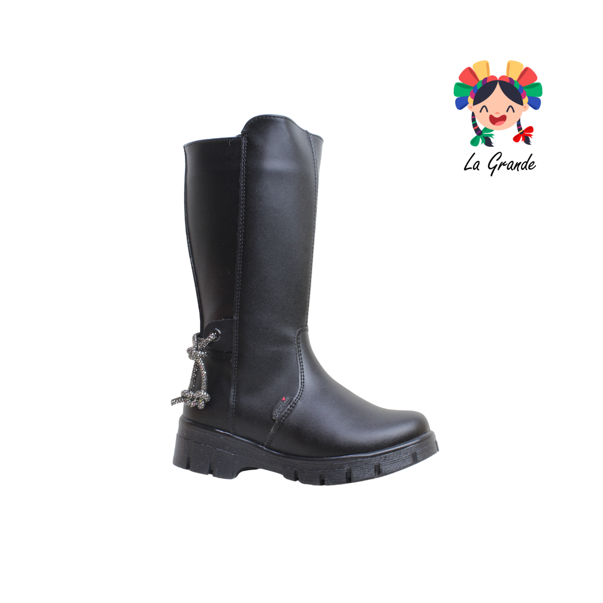 7120 LADY FLORES Negro Napa Bota Alta para Niña