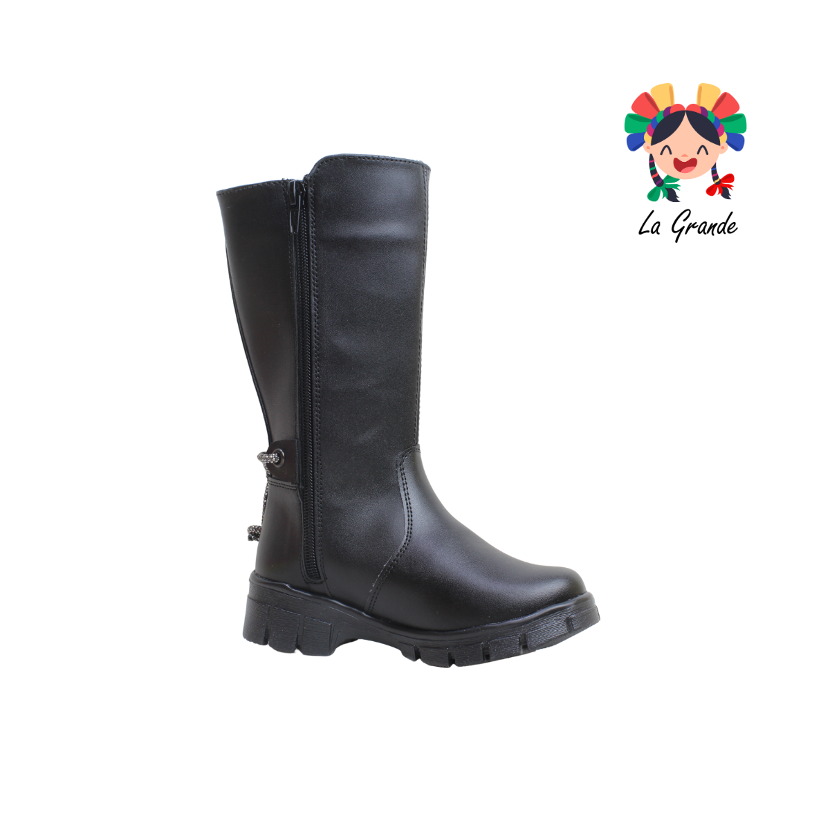 7120 LADY FLORES Negro Napa Bota Alta para Niña