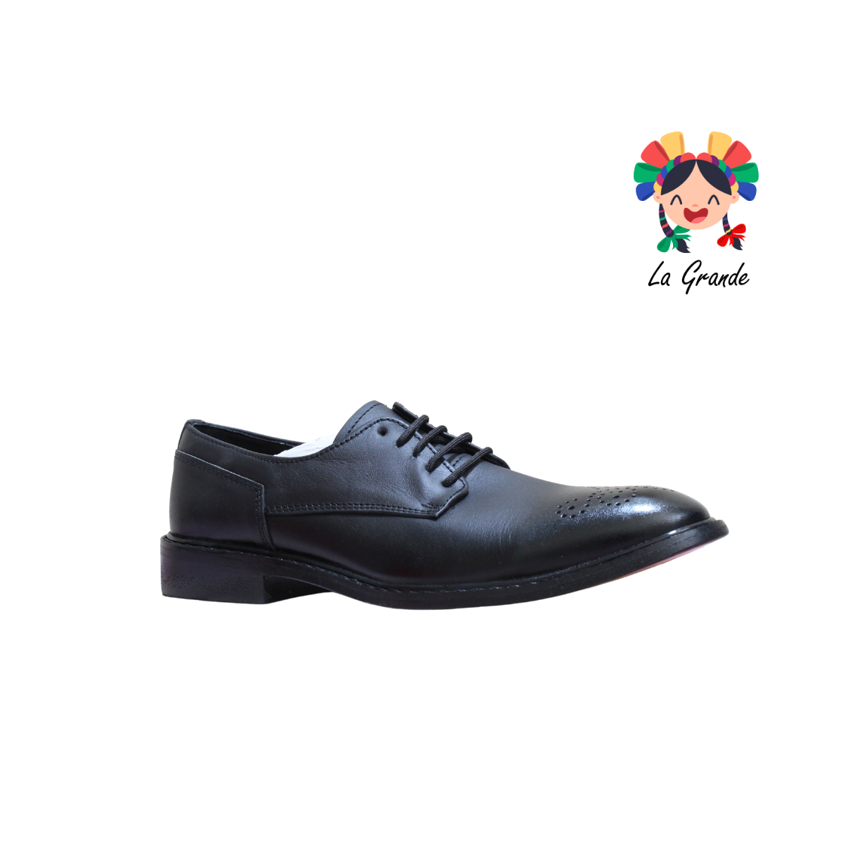 615 HPIREZZI Negro Piel Zapato de Vestir con Suela de Cuero para Caballero