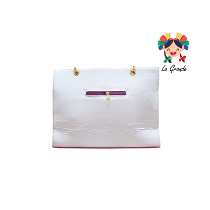 038 STICH LUCCIANA Bolsa Bco Rosa Casual Cuadrada con Cadena para Dama