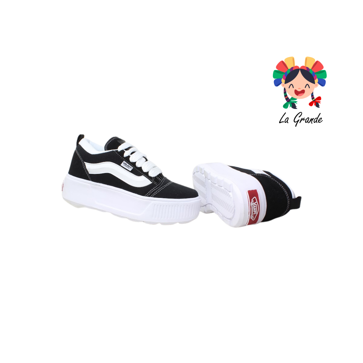 720 VANPI Negro Blanco Lona Tenis Casual con Suela Gruesa para Dama