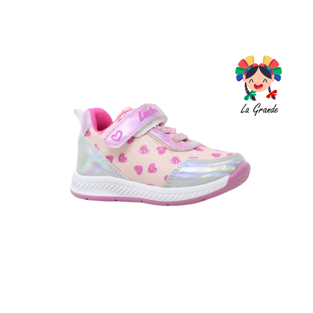 721 LUCHO Rosa Maquillaje Tenis Casual de Corazones para Niña