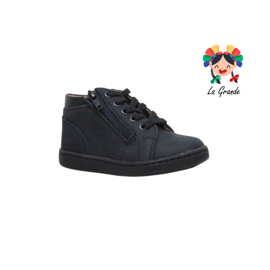 7246 DOGI Negro Piel Zapato Tipo Bota Escolar para Niño