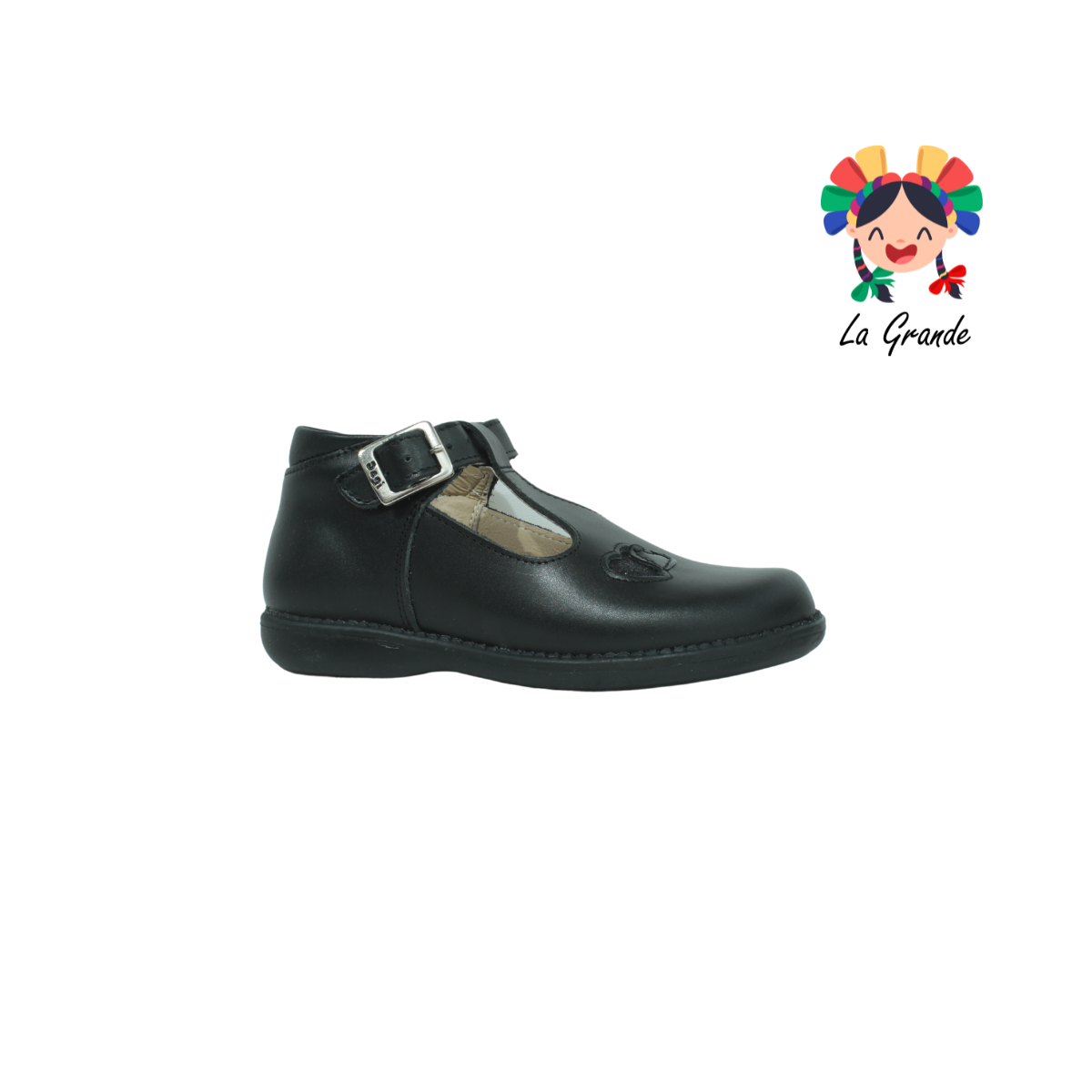 726 DOGI Negro Piel Zapato Escolar para Niña