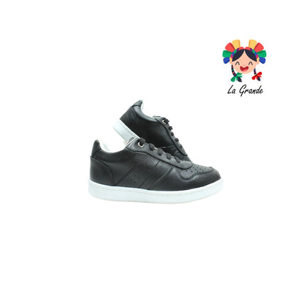 7277 DOGI Negro Blanco Piel Tenis Casual para Niña, Niño, Dama y Joven