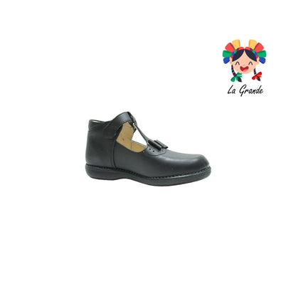 728 DOGI Negro Piel Zapato Escolar para Niña