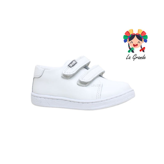 7292 DOGI Blanco Piel Tenis Escolar con Doble Velcro para Niña y Niño