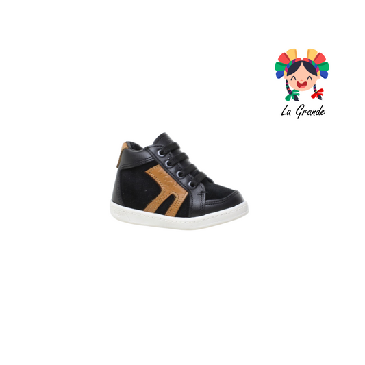 7295 DOGI Negro Piel Nobuck Zapato Tipo Bota para Bebé y Niño