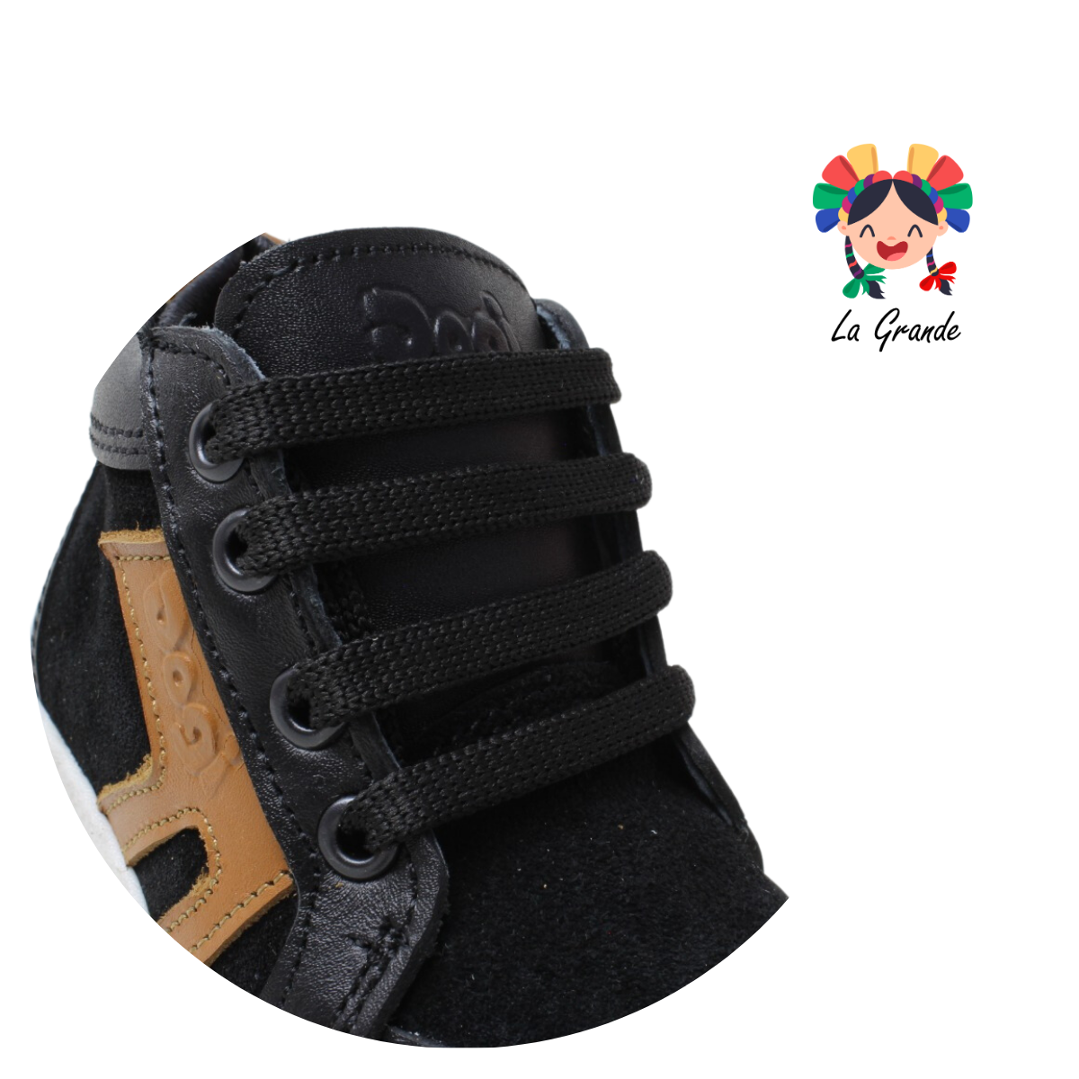 7295 DOGI Negro Piel Nobuck Zapato Tipo Bota para Bebé y Niño