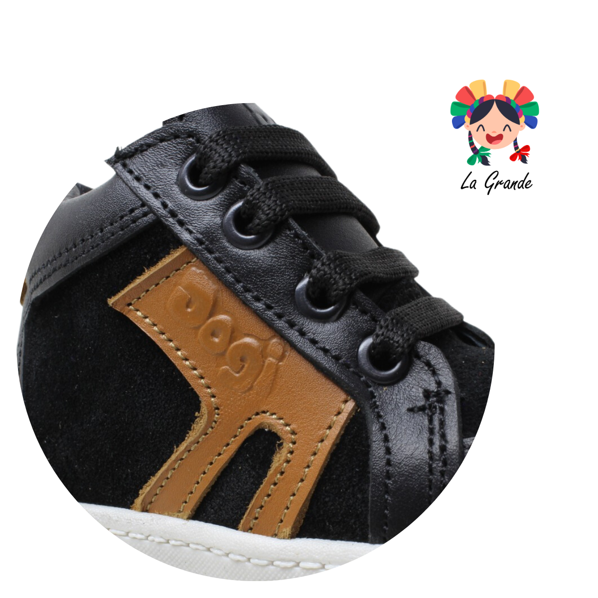 7295 DOGI Negro Piel Nobuck Zapato Tipo Bota para Bebé y Niño