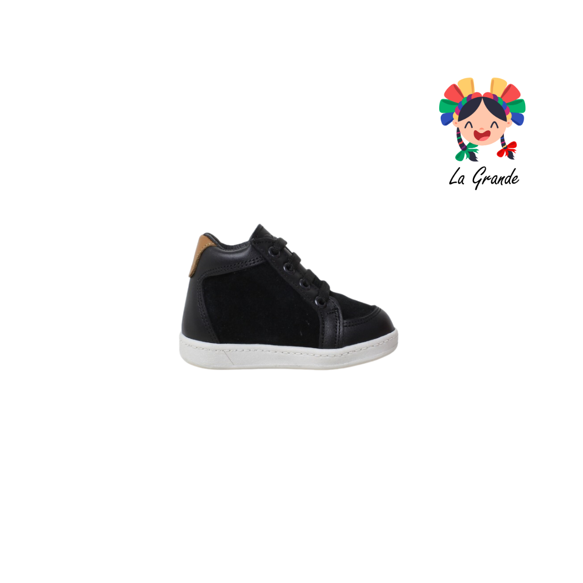 7295 DOGI Negro Piel Nobuck Zapato Tipo Bota para Bebé y Niño