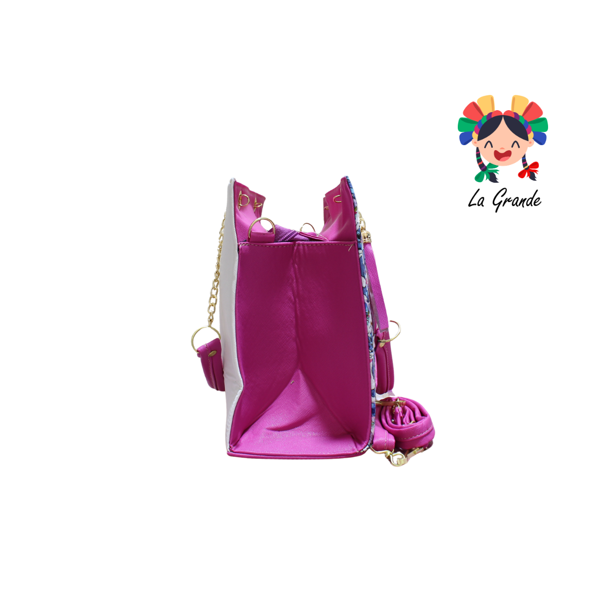 038 STICH LUCCIANA Bolsa Bco Rosa Casual Cuadrada con Cadena para Dama