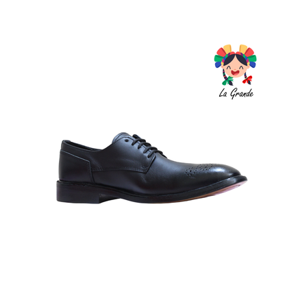 615 HPIREZZI Negro Piel Zapato de Vestir con Suela de Cuero para Caballero