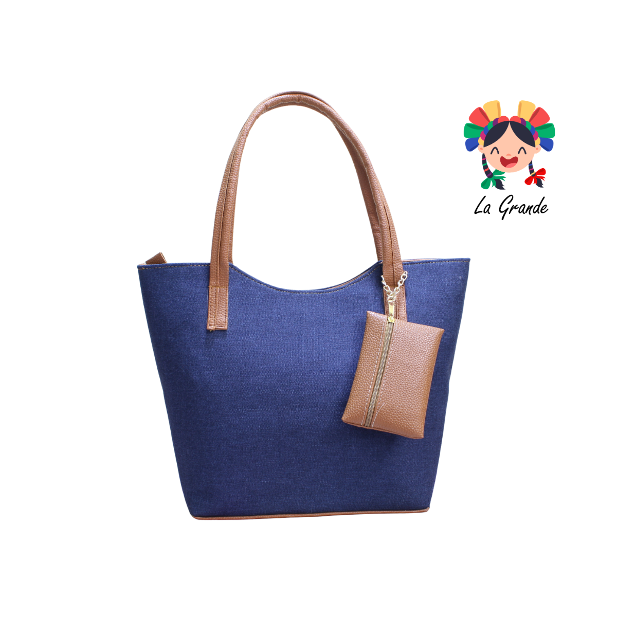 058 TONY Bolsa Grande Marino Camel Casual con Monedero para Dama