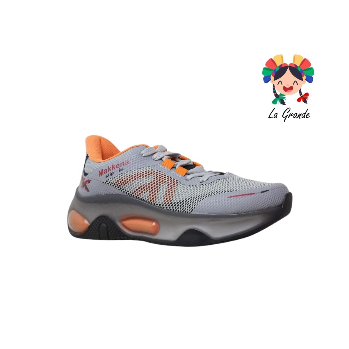 7360 MAKKENA Gris Naranja Tenis Deportivo para Dama y Jóven
