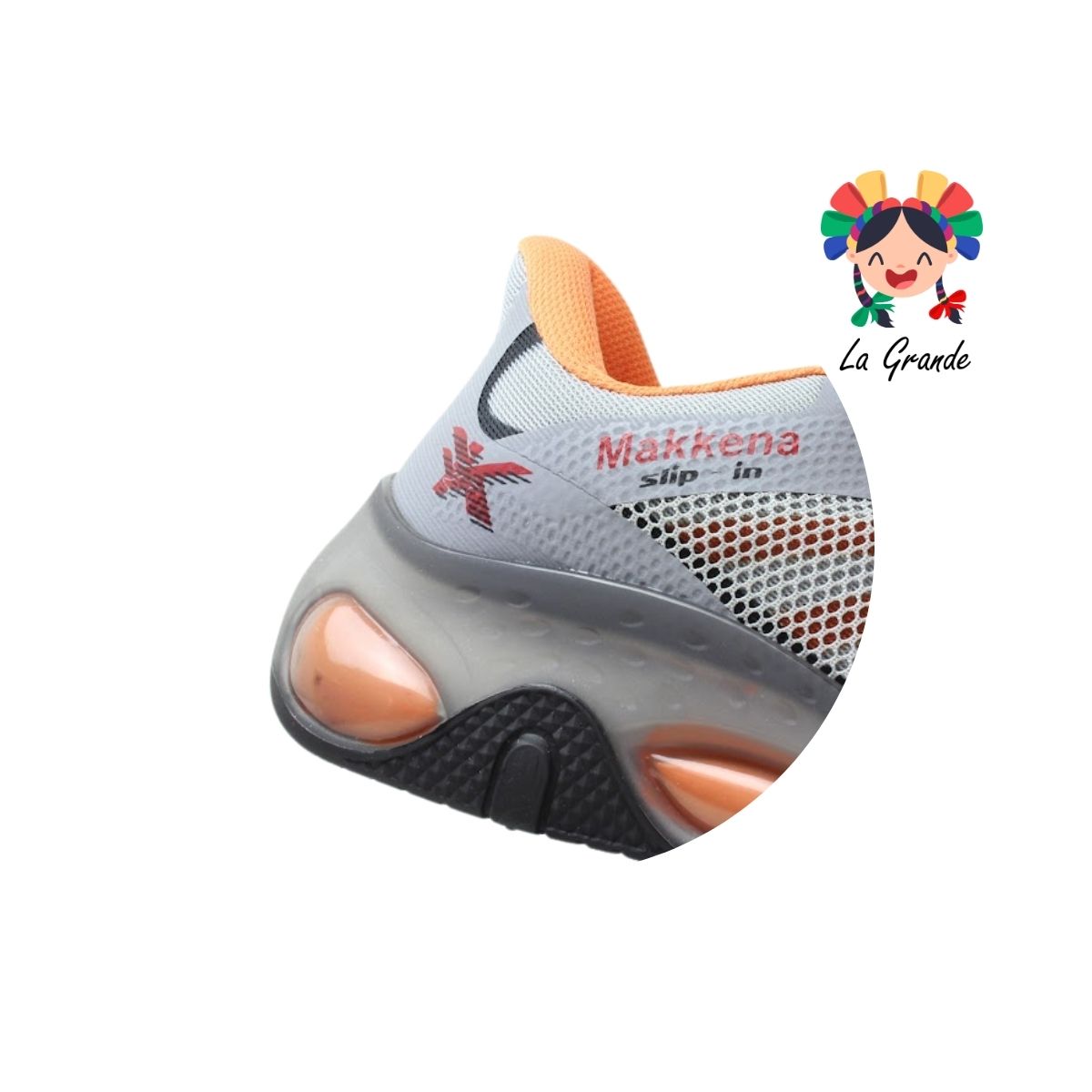 7360 MAKKENA Gris Naranja Tenis Deportivo para Dama y Jóven