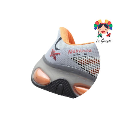 7360 MAKKENA Gris Naranja Tenis Deportivo para Dama y Jóven
