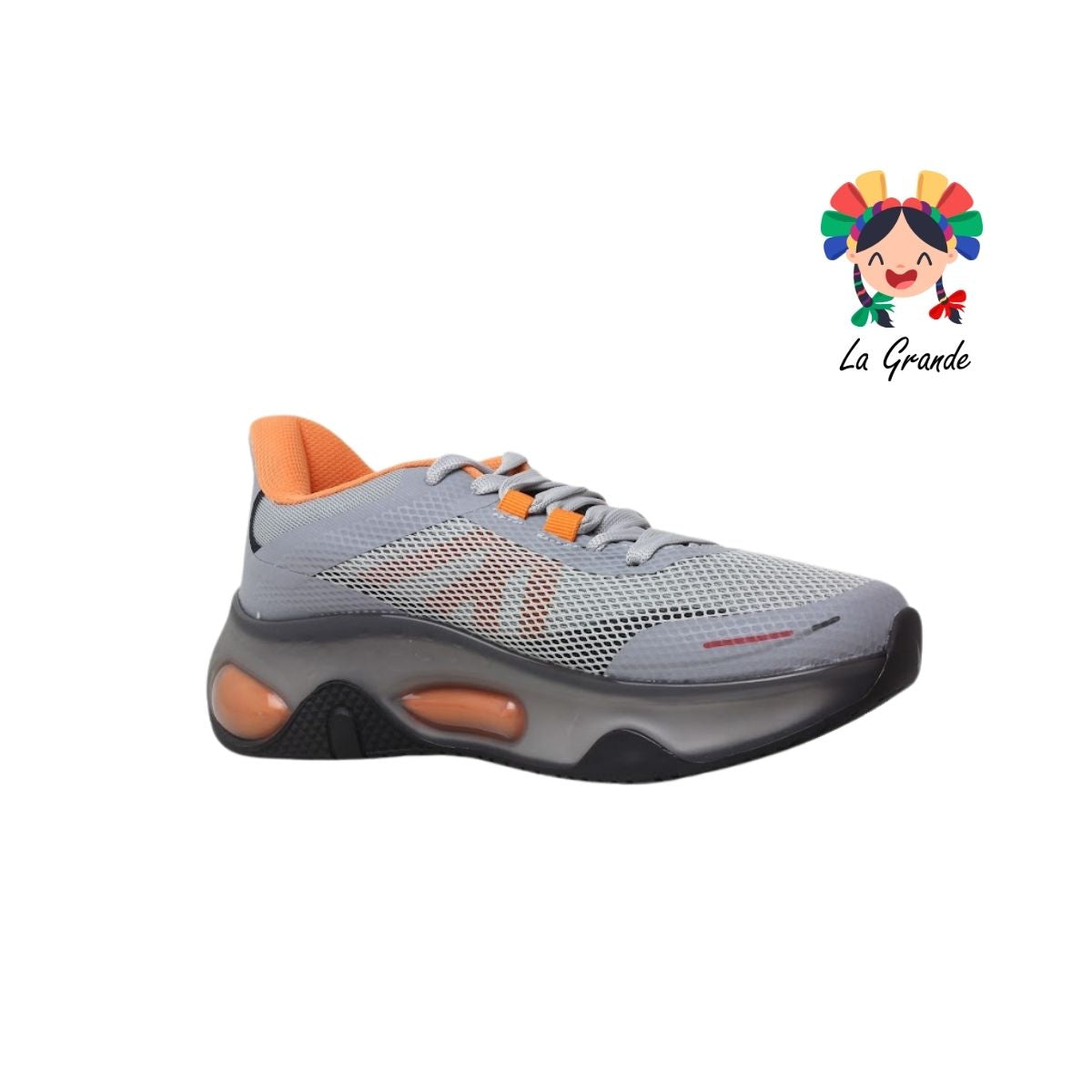 7360 MAKKENA Gris Naranja Tenis Deportivo para Dama y Jóven