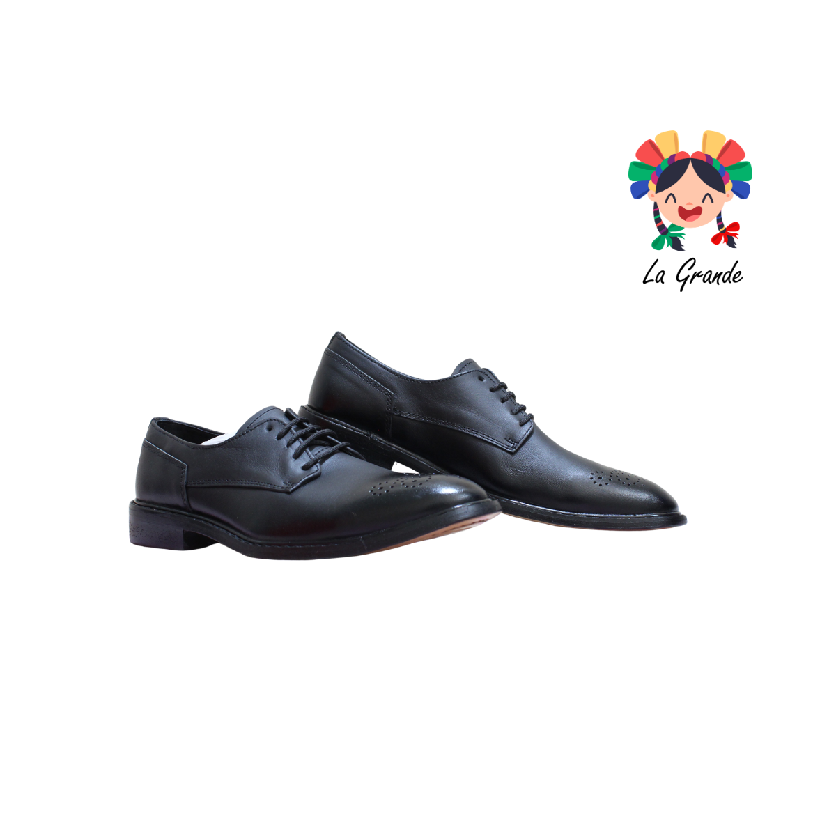 615 HPIREZZI Negro Piel Zapato de Vestir con Suela de Cuero para Caballero