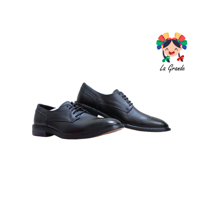 615 HPIREZZI Negro Piel Zapato de Vestir con Suela de Cuero para Caballero