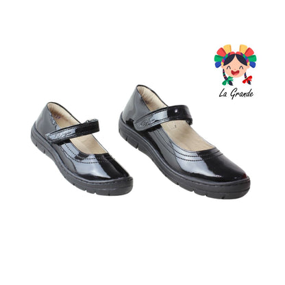 7438 DOGI Negro Charol Zapato Escolar para Niña y Dama