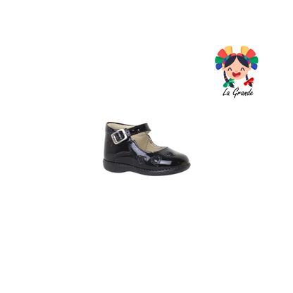 745 DOGI Negro Piel Charol Zapato tipo Botita para Bebé