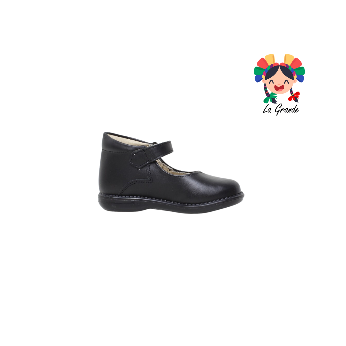 745 DOGI Negro Piel Zapato Escolar Córazones para Niña