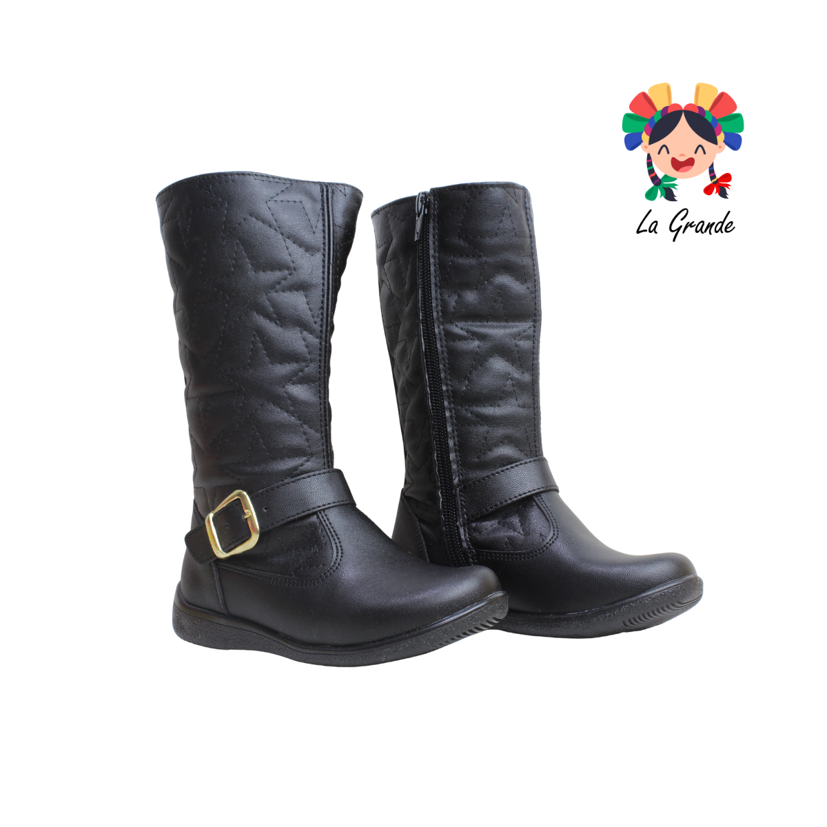 748 LADY FLORES Negro Bota Alta para Niña