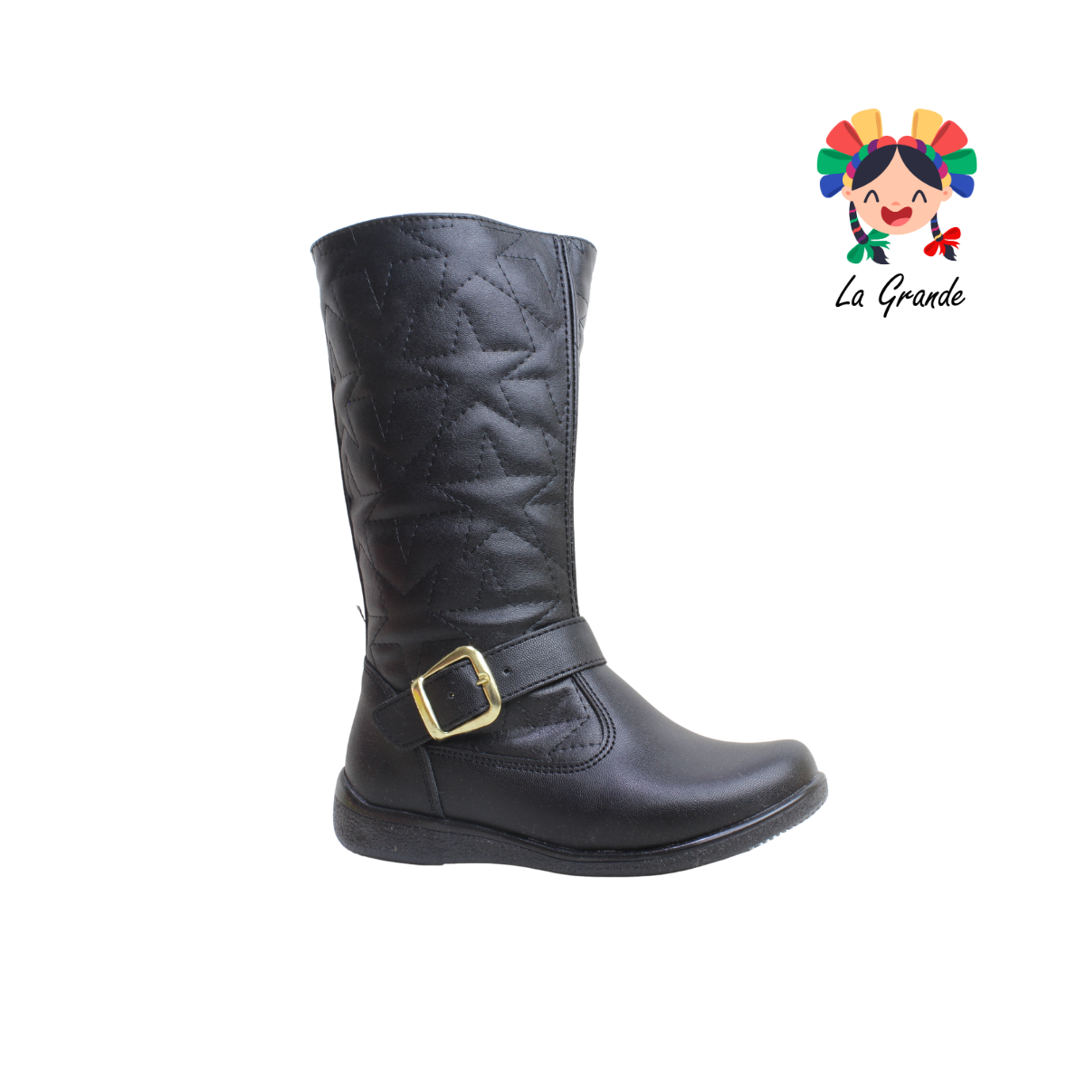 748 LADY FLORES Negro Bota Alta para Niña