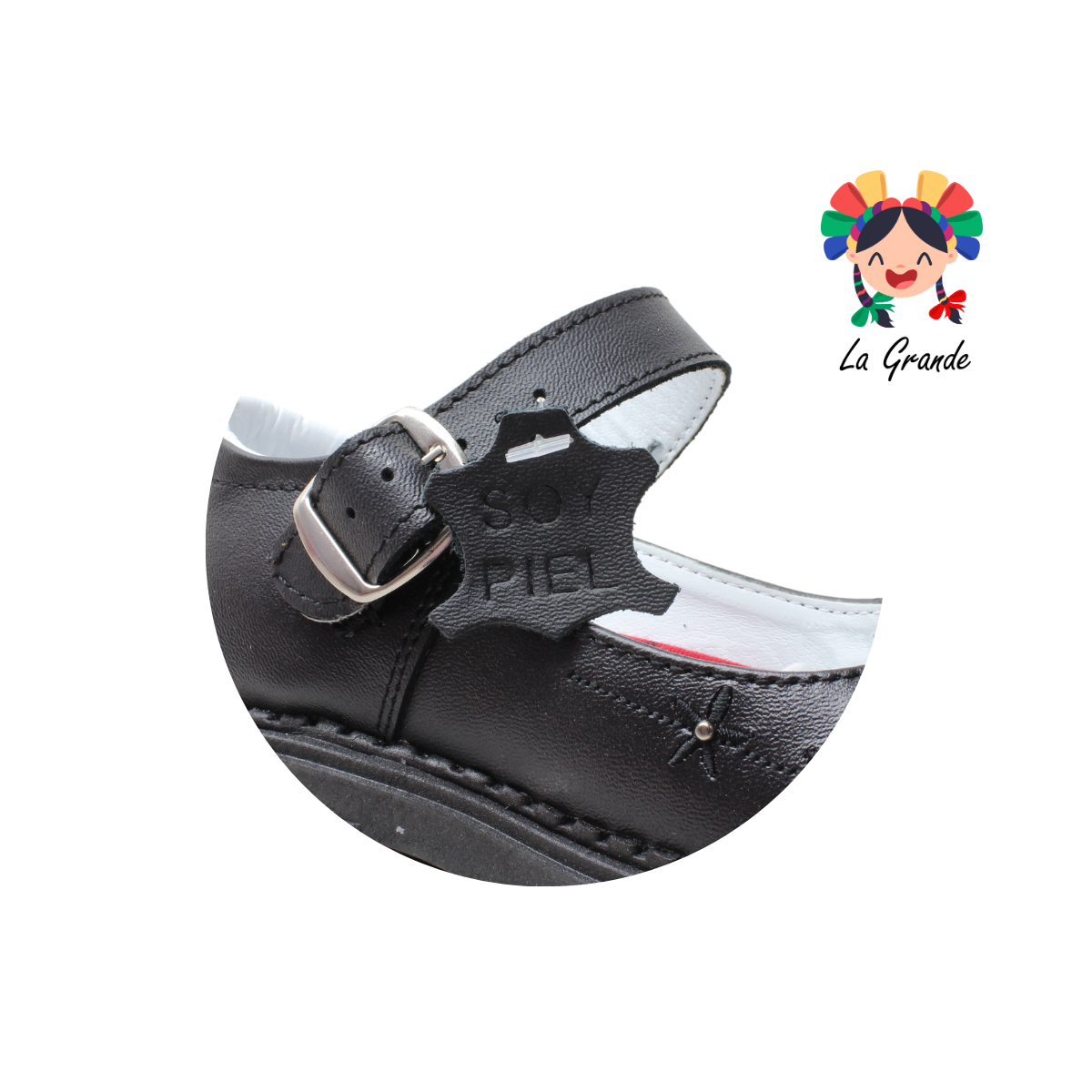 750 BRIANDA Negro Piel Zapato Escolar para Niña