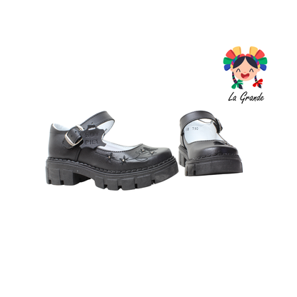 750 BRIANDA Negro Piel Zapato Escolar para Niña