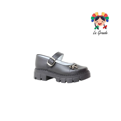 751 BRIANDA Negro Piel Zapato Escolar para Niña