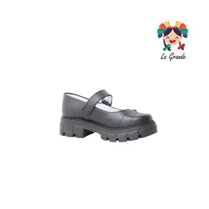 751 BRIANDA Negro Piel Zapato Escolar para Niña