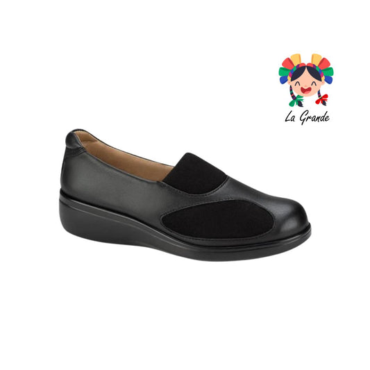 7530 BIO SHOES Negro Piel Zapato Triple Ancho tipo Mocasín para Dama