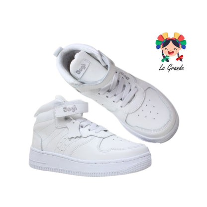 7555 DOGI Blanco Blanco Piel Tenis Escolar para Niña, Niño, Dama y Joven