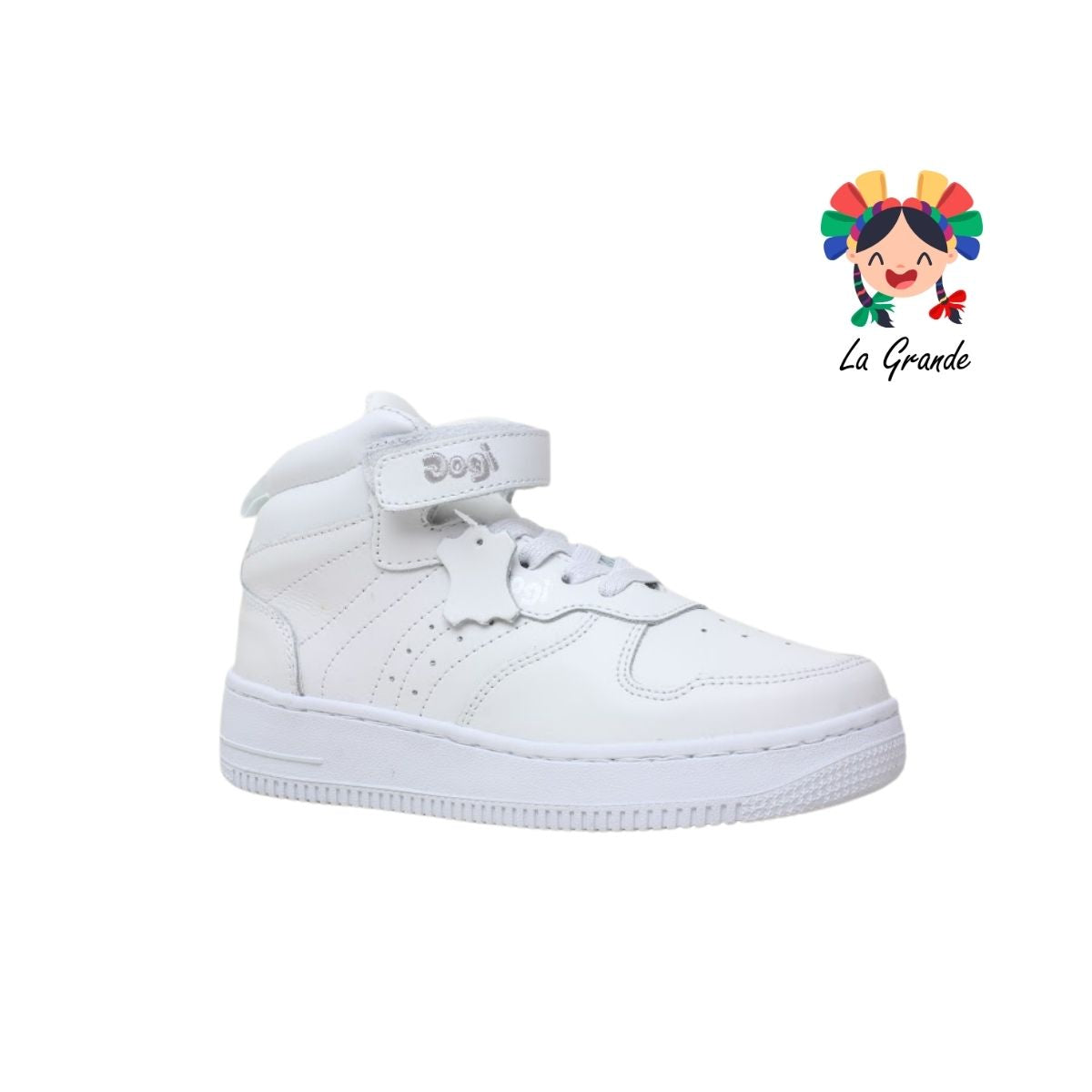 7555 DOGI Blanco Blanco Piel Tenis Escolar para Niña, Niño, Dama y Joven