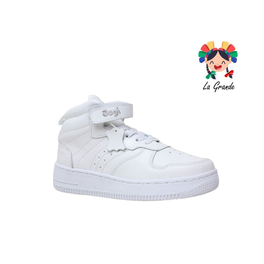 7555 DOGI Blanco Blanco Piel Tenis Escolar para Niña, Niño, Dama y Joven