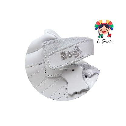 7555 DOGI Blanco Blanco Piel Tenis Escolar para Niña, Niño, Dama y Joven