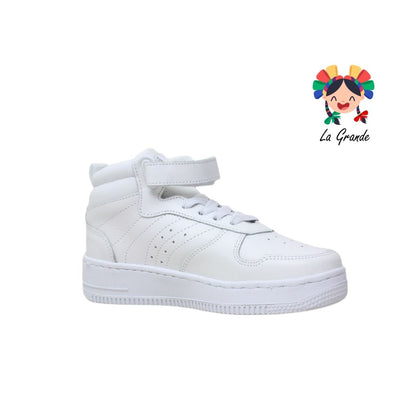 7555 DOGI Blanco Blanco Piel Tenis Escolar para Niña, Niño, Dama y Joven