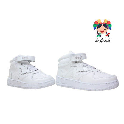 7555 DOGI Blanco Blanco Piel Tenis Escolar para Niña, Niño, Dama y Joven