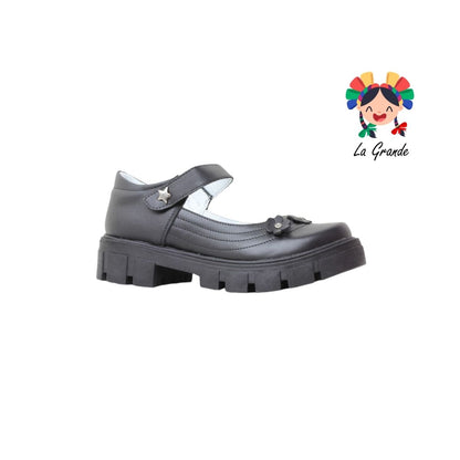 755 BRIANDA Negro Piel Zapato Escolar para Niña yDama