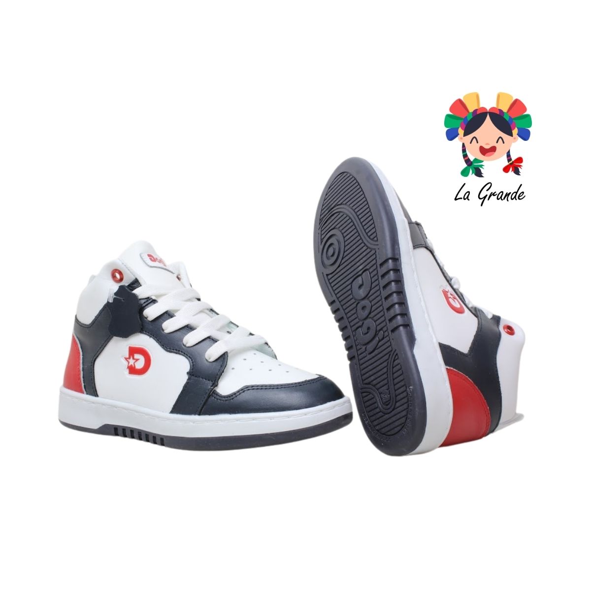 7570 DOGI Bco Mno Rojo Piel Tenis Escolar para Niña, Niño, Dama y Joven
