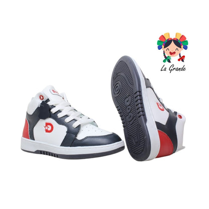 7570 DOGI Bco Mno Rojo Piel Tenis Escolar para Niña, Niño, Dama y Joven