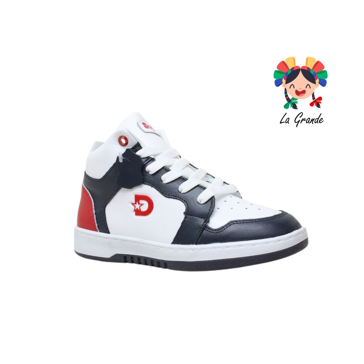 7570 DOGI Bco Mno Rojo Piel Tenis Escolar para Niña, Niño, Dama y Joven