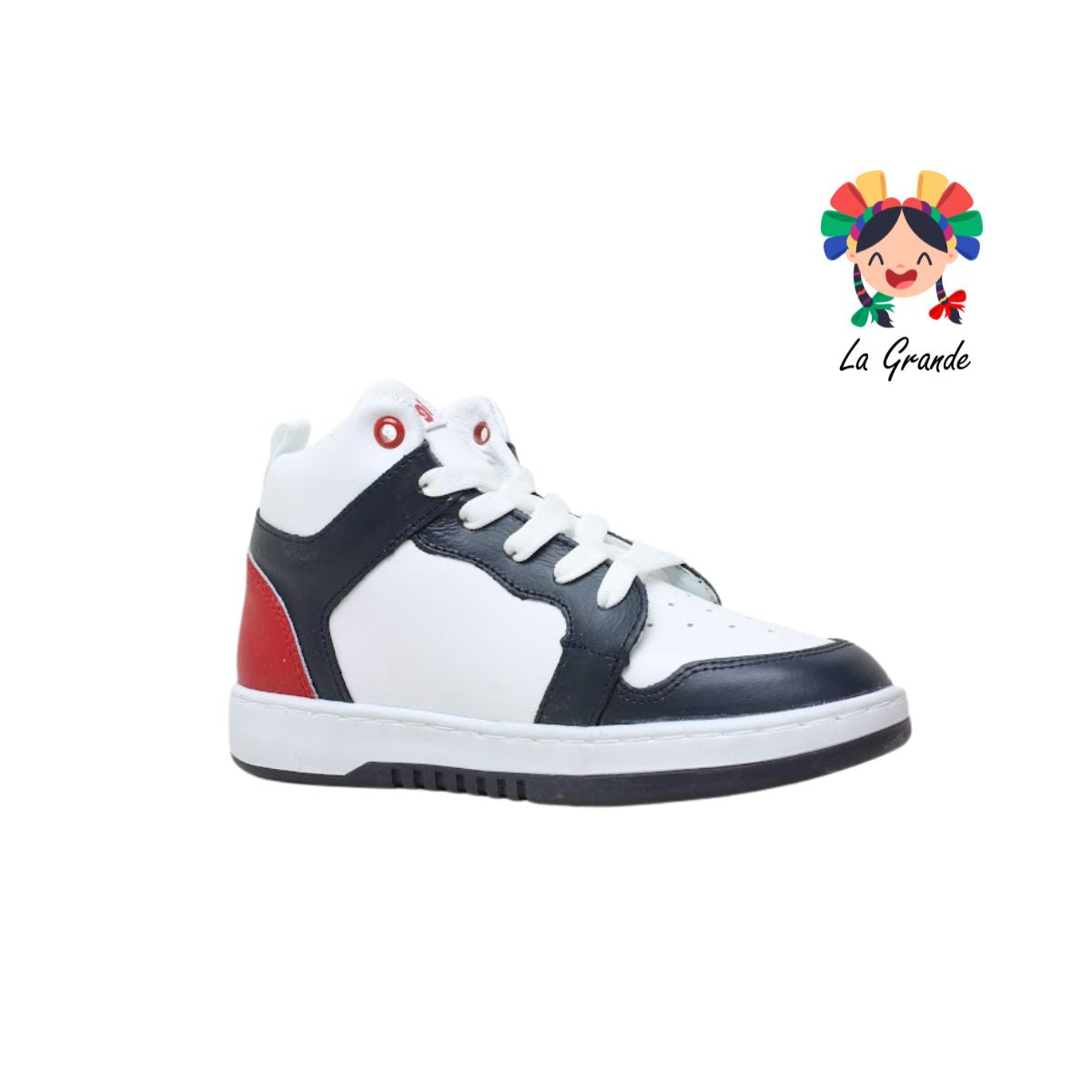 7570 DOGI Bco Mno Rojo Piel Tenis Escolar para Niña, Niño, Dama y Joven