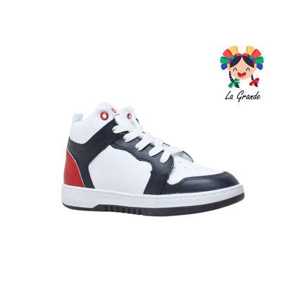 7570 DOGI Bco Mno Rojo Piel Tenis Escolar para Niña, Niño, Dama y Joven