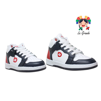 7570 DOGI Bco Mno Rojo Piel Tenis Escolar para Niña, Niño, Dama y Joven