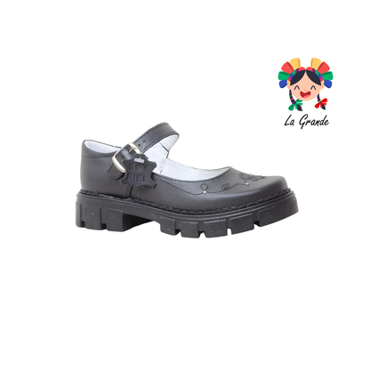 757 BRIANDA Negro Piel Zapato Escolar para Niña
